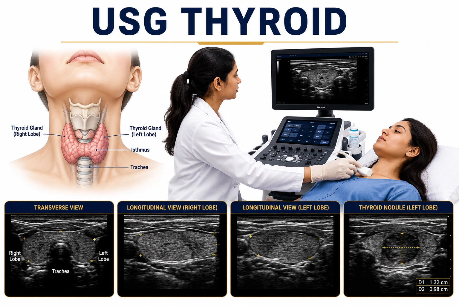 USG Thyroid scan for evaluation of thyroid nodules, goiter, thyroid enlargement, cysts, and thyroid gland disorders at Focus Diagnostics