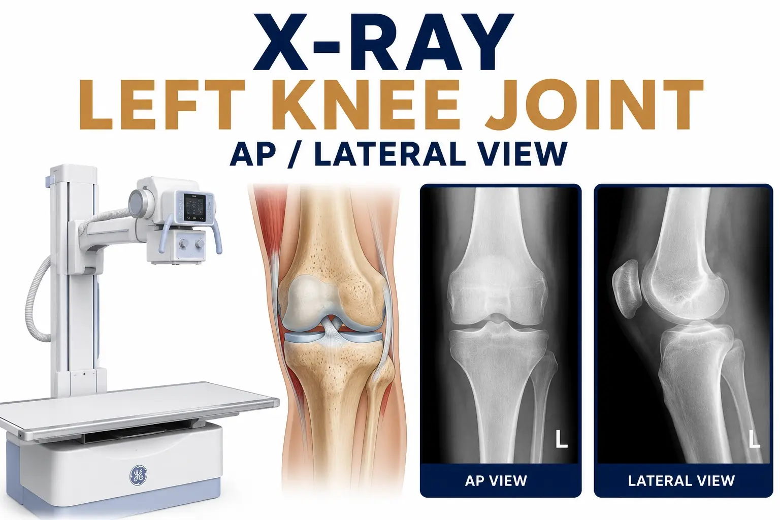 X-Ray Left Knee Joint AP Lateral View for evaluation of knee fractures, arthritis, ligament-related bone injuries, joint abnormalities, and orthopedic conditions at Focus Diagnostics