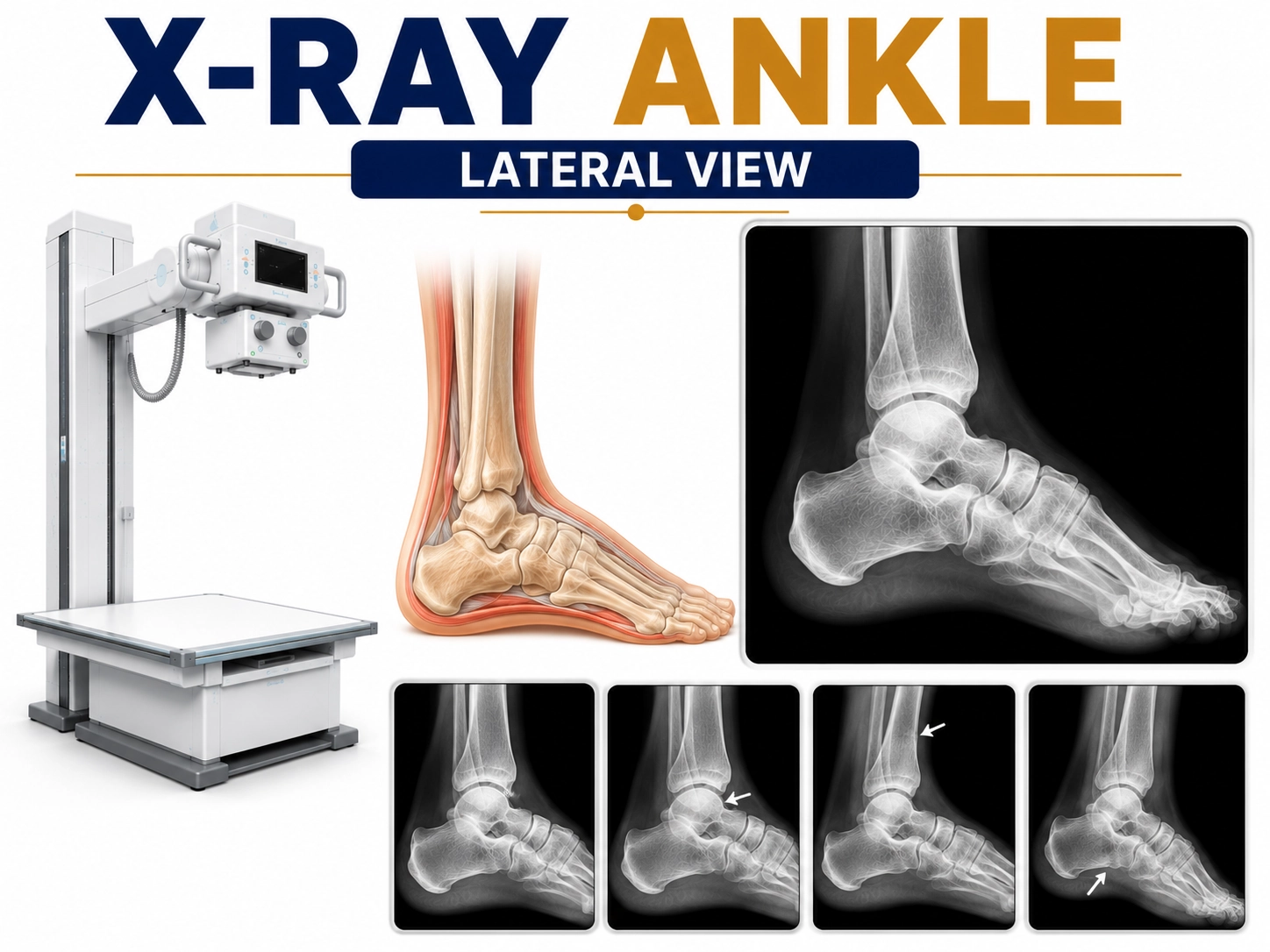 X-Ray Ankle Lateral View for evaluation of ankle fractures, joint injuries, swelling, arthritis, and ankle abnormalities at Focus Diagnostics