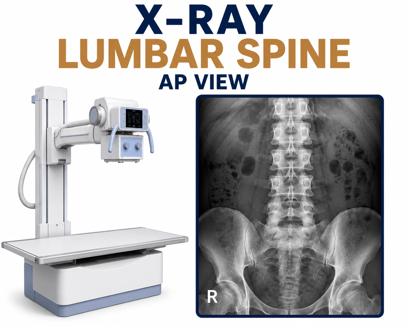 X-Ray Lumbar Spine AP View for evaluation of lower back pain, lumbar spine disorders, fractures, arthritis, and spinal alignment abnormalities at Focus Diagnostics