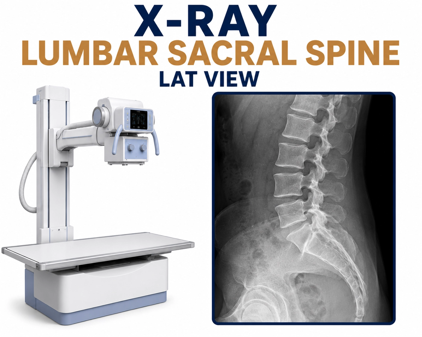 X-Ray Lumbar Sacral Spine Lateral View for evaluation of lower back pain, lumbar spine disorders, fractures, arthritis, and spinal abnormalities at Focus Diagnostics
