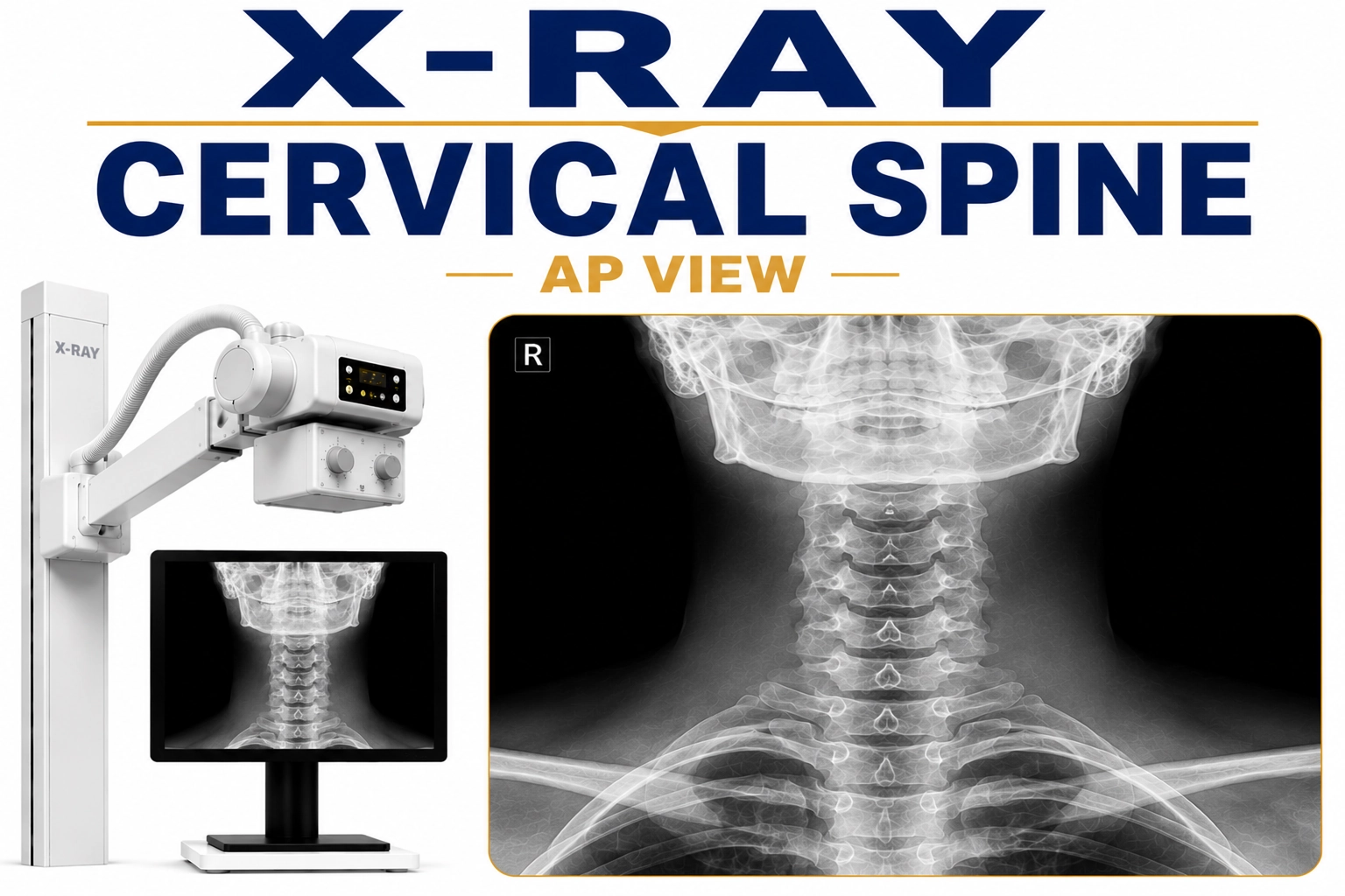 X-Ray Cervical Spine AP View for evaluation of neck pain, cervical vertebrae alignment, fractures, and cervical spine abnormalities at Focus Diagnostics