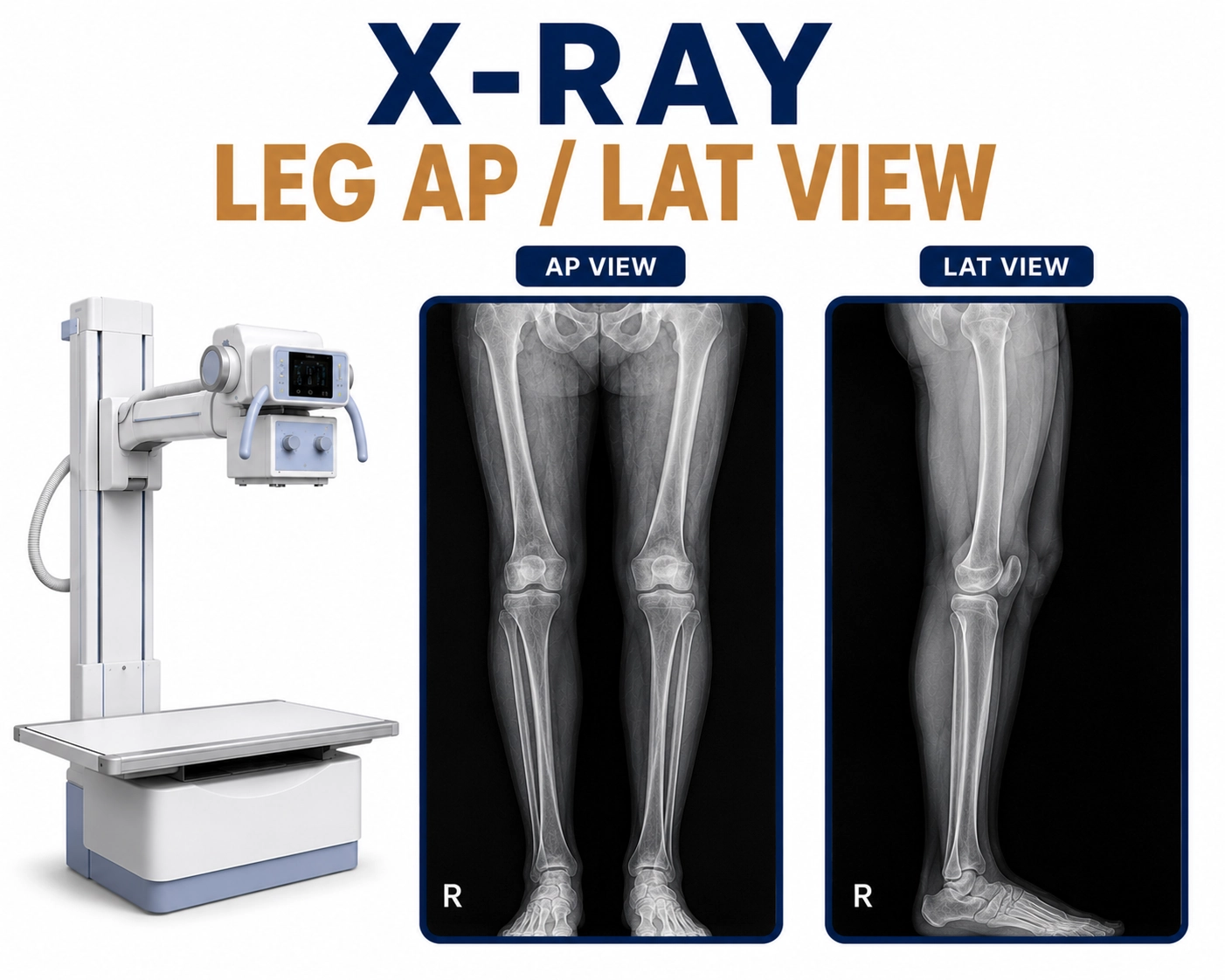 X-Ray Leg AP Lateral View for evaluation of leg fractures, bone injuries, alignment abnormalities, and orthopedic conditions at Focus Diagnostics