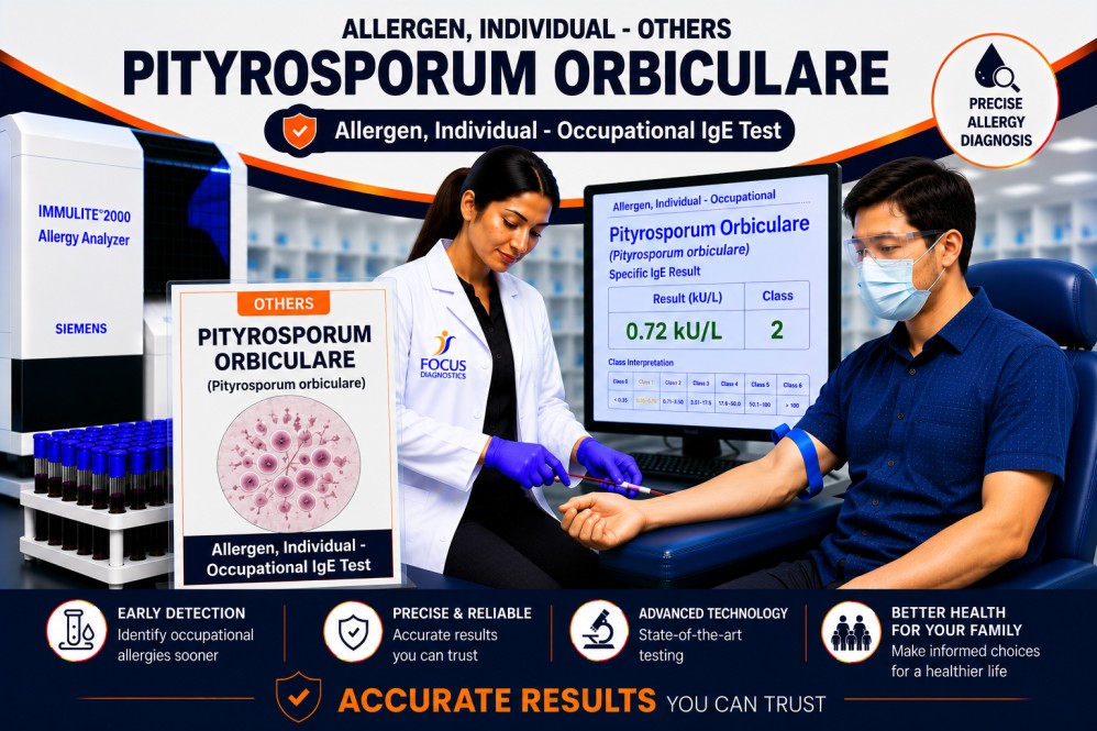Pityrosporum orbiculare allergy test showing specific IgE antibody analysis for Malassezia sensitization, eczema evaluation, and fungal allergy diagnosis