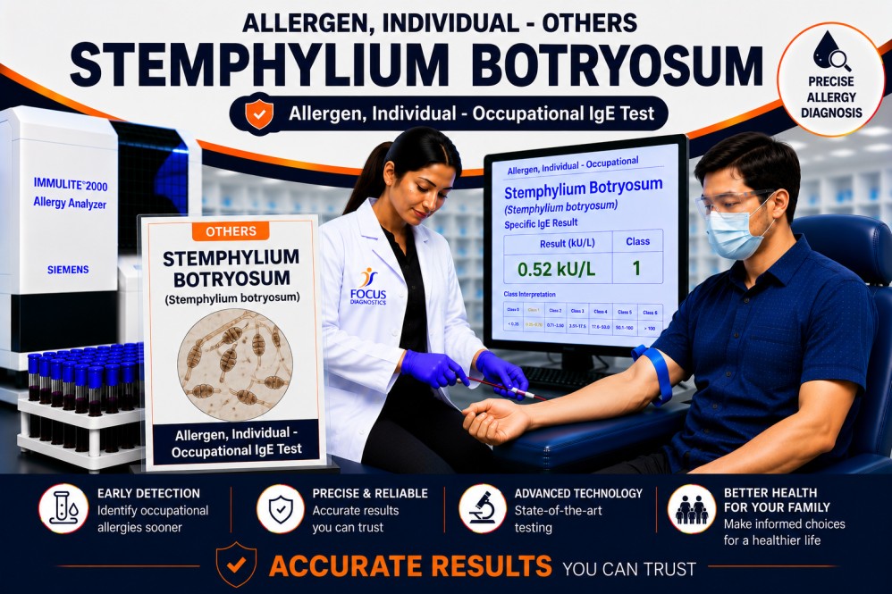 Stemphylium botryosum allergy test showing specific IgE antibody analysis for fungal sensitization, mold allergy diagnosis, and respiratory allergy evaluation