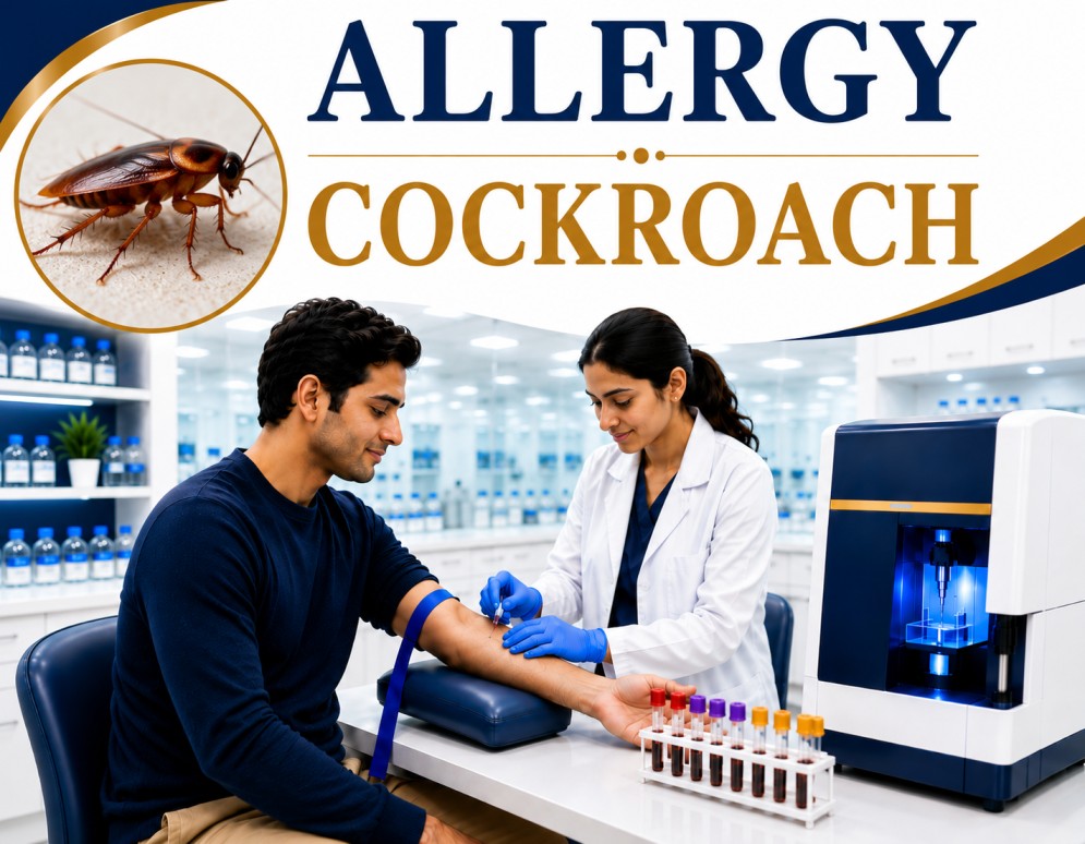 Cockroach allergy blood test showing specific IgE antibody analysis for indoor allergy, allergic rhinitis, asthma, and respiratory hypersensitivity evaluation