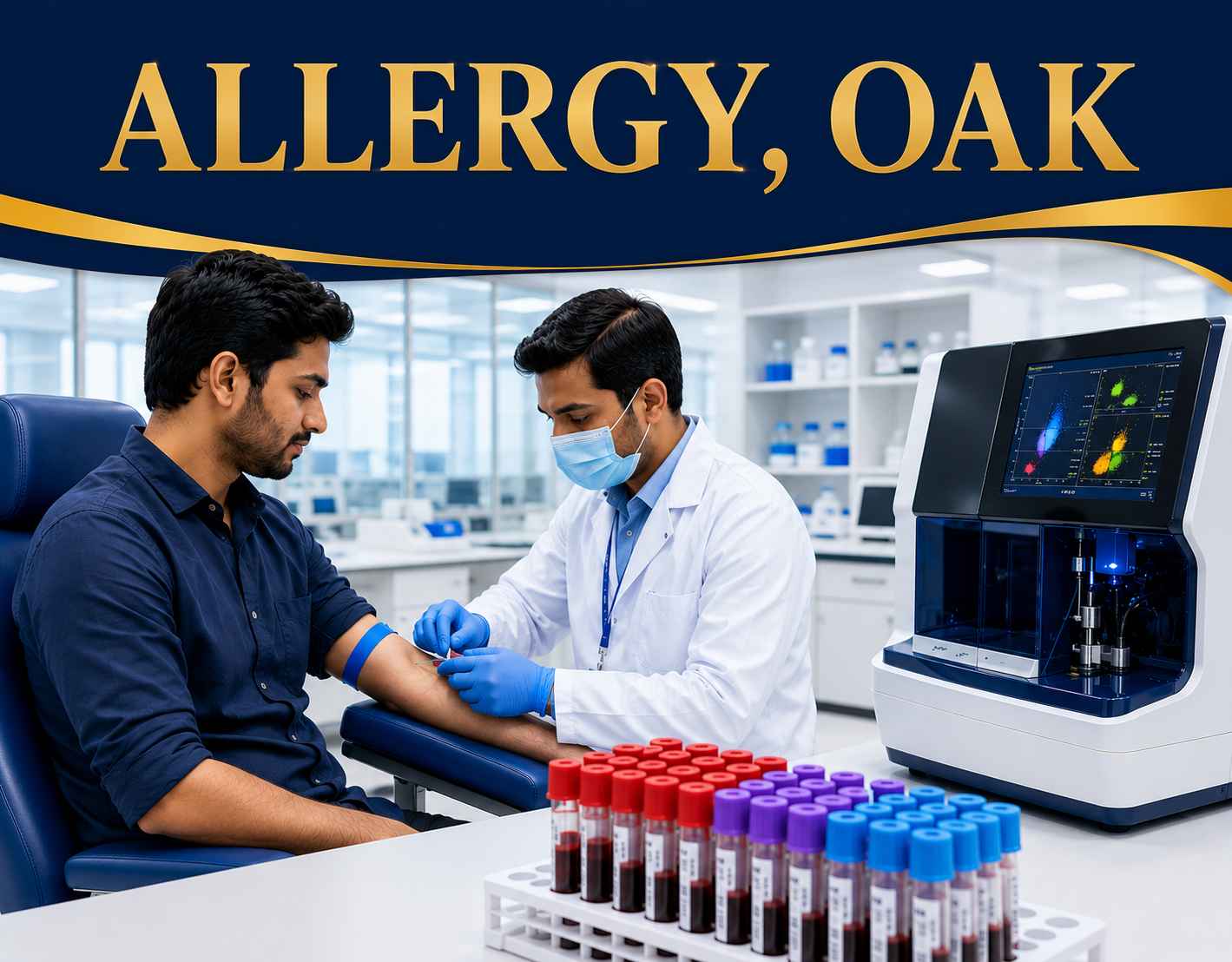 Oak Allergy Test blood sample analysis for detecting specific IgE antibodies to oak tree pollen allergens at Focus Diagnostics