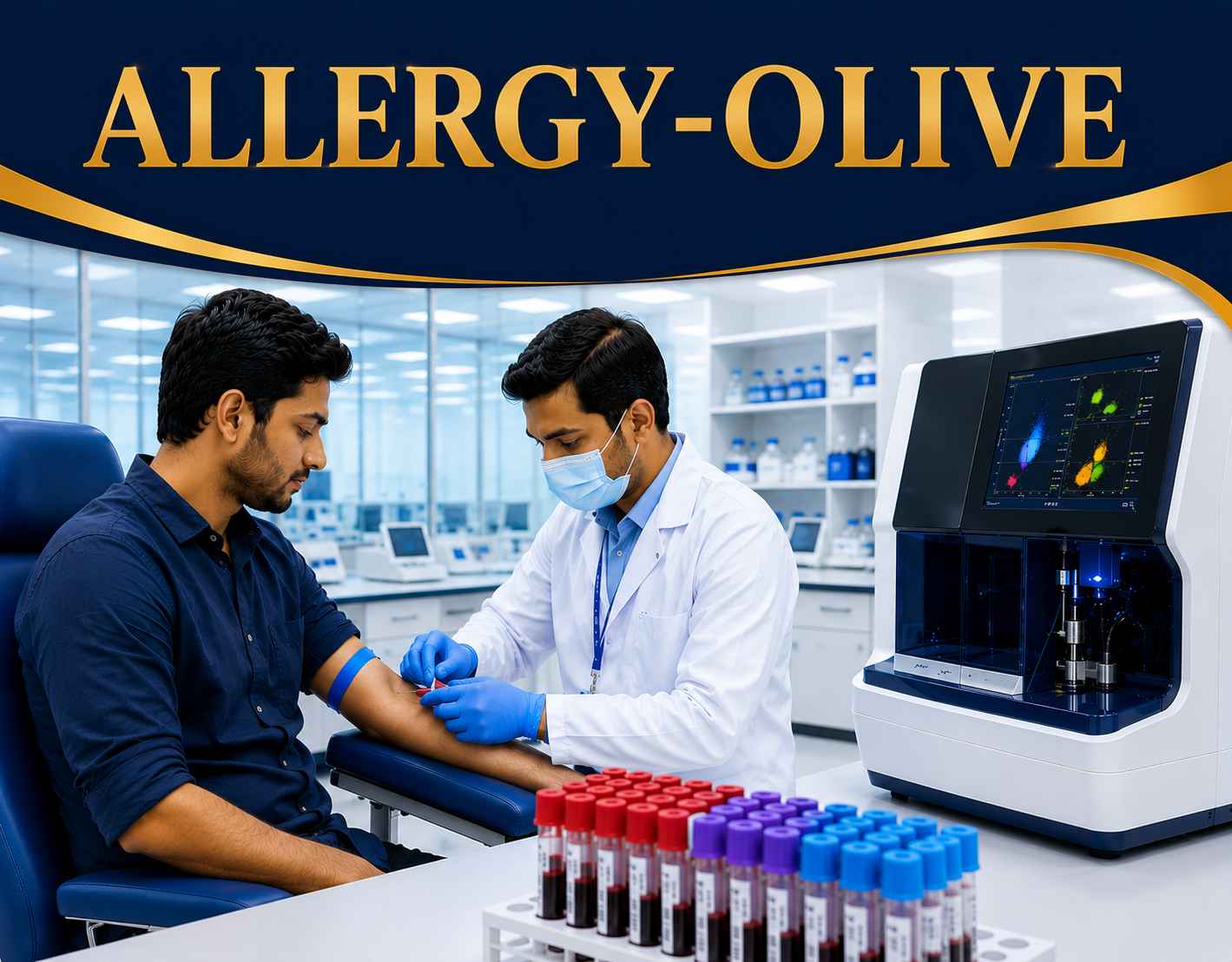 Olive Allergy Test blood sample analysis for detecting specific IgE antibodies to olive allergens at Focus Diagnostics