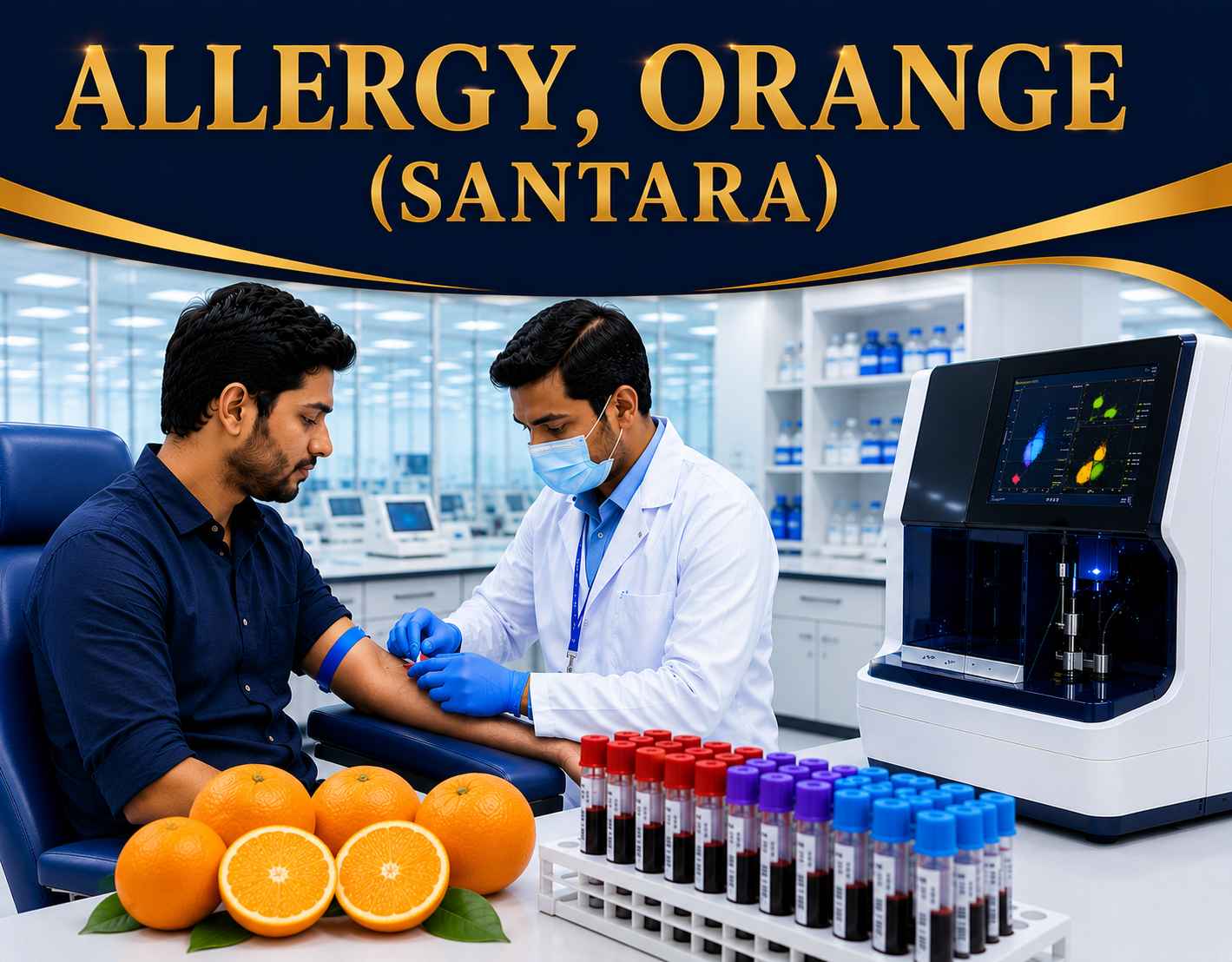 Orange (Santara) Allergy Test blood sample analysis for detecting specific IgE antibodies to orange allergens at Focus Diagnostics