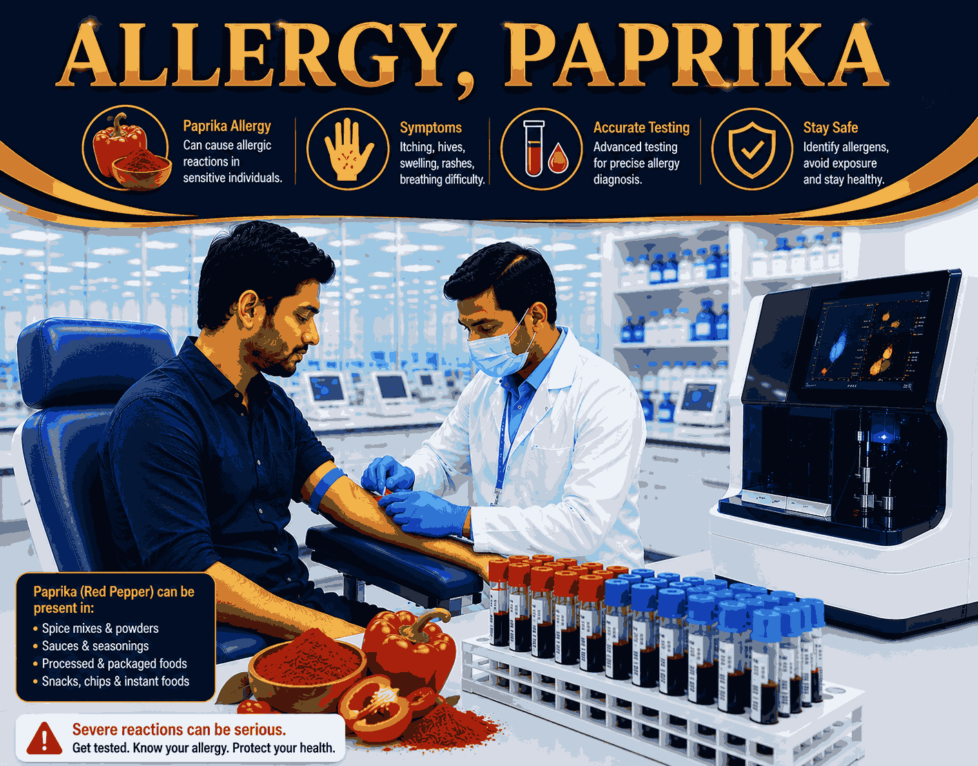 Paprika Allergy Test blood sample analysis for detecting specific IgE antibodies to paprika allergens at Focus Diagnostics