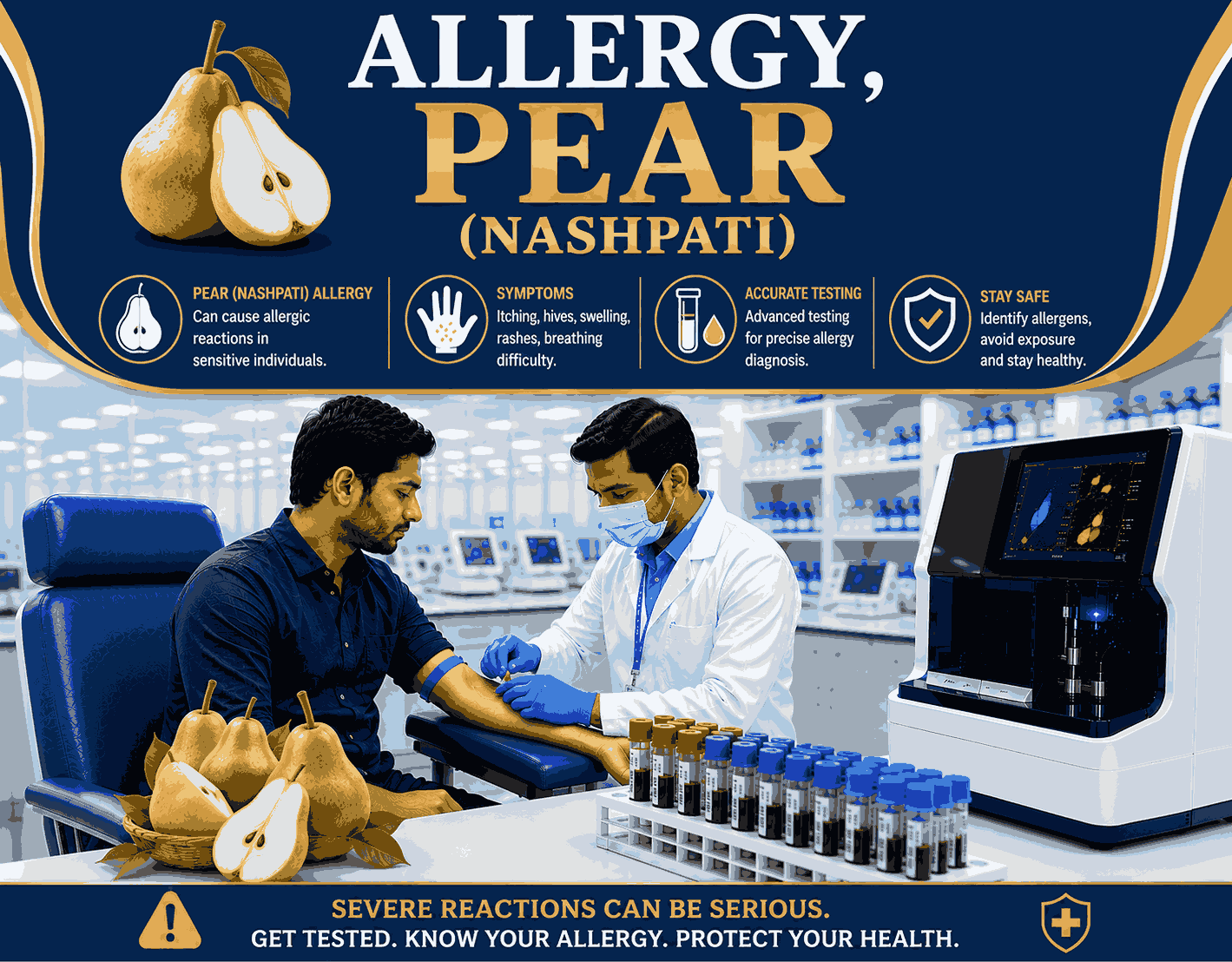 Pear (Nashpati) Allergy Test blood sample analysis for detecting specific IgE antibodies to pear allergens at Focus Diagnostics