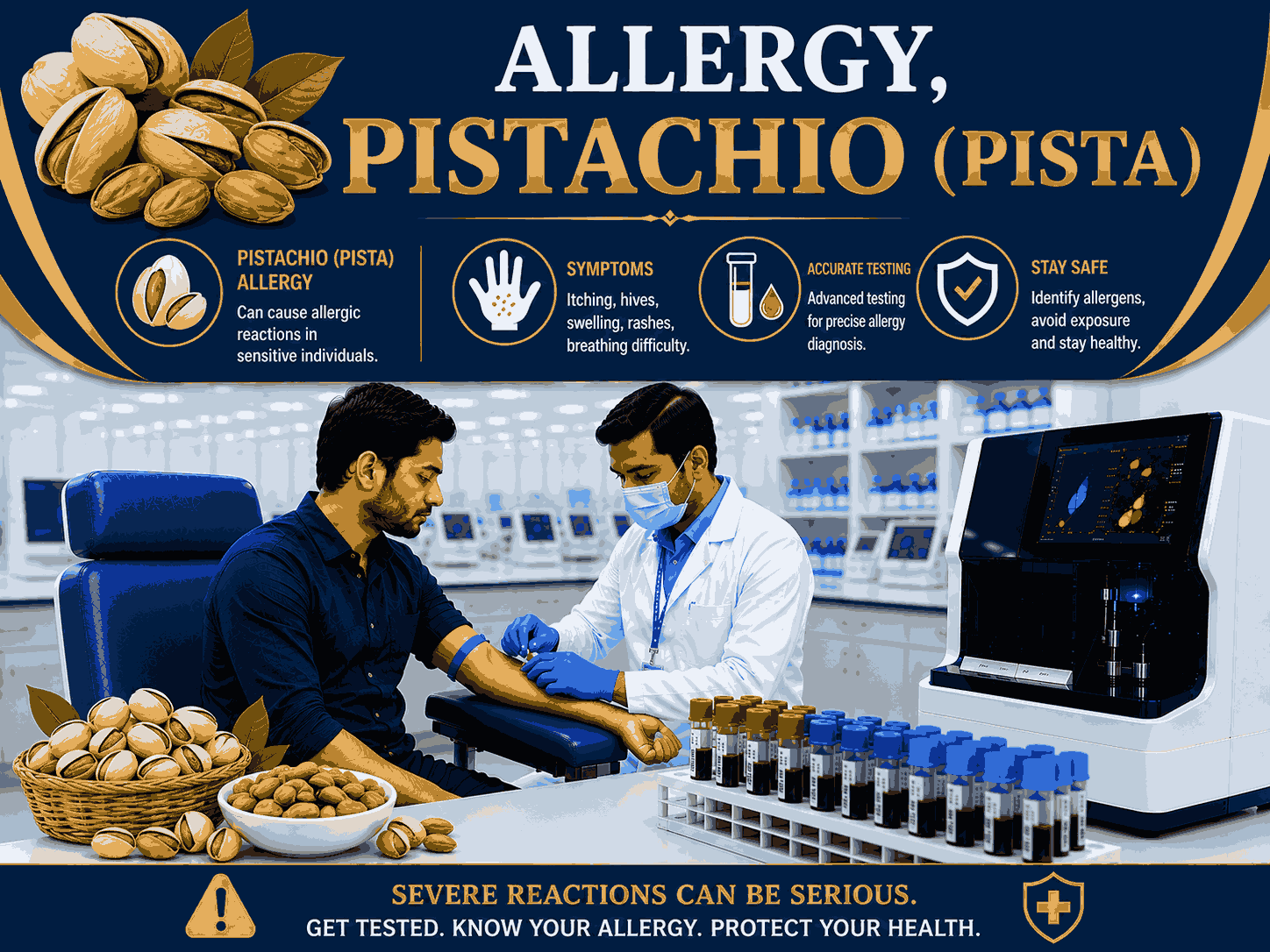 Pistachio (Pista) Allergy Test blood sample analysis for detecting specific IgE antibodies to pistachio allergens at Focus Diagnostics