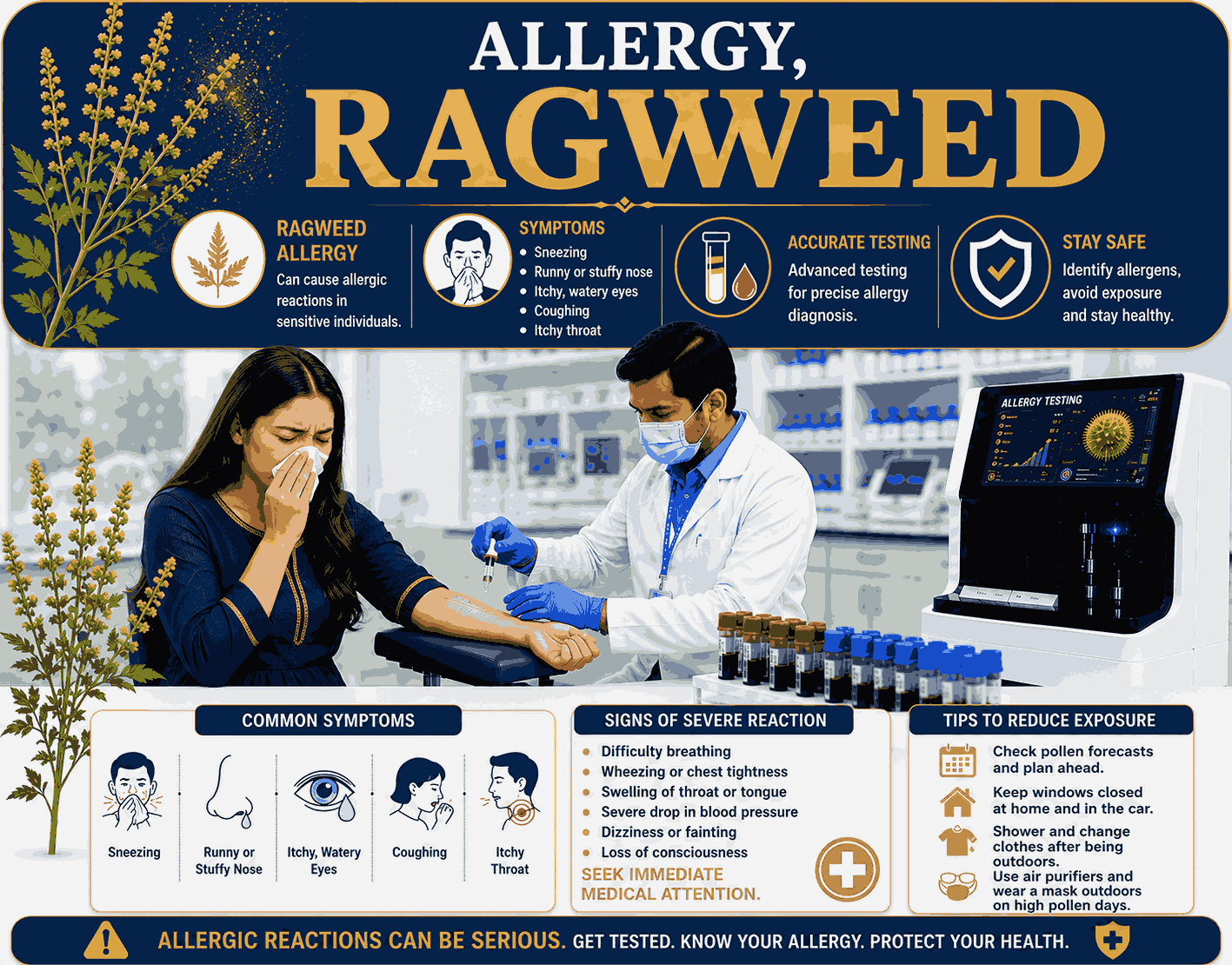 Ragweed Allergy Test blood sample analysis for detecting specific IgE antibodies to ragweed pollen allergens at Focus Diagnostics