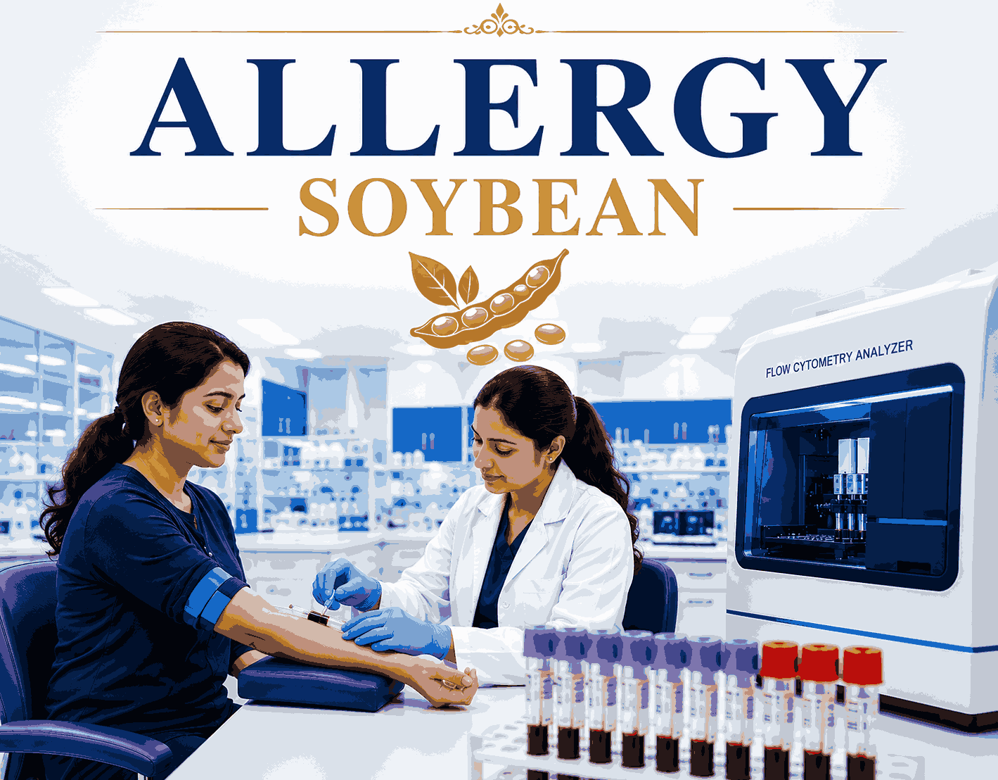 Soybean Allergy Test blood sample analysis for detecting specific IgE antibodies to soybean allergens at Focus Diagnostics