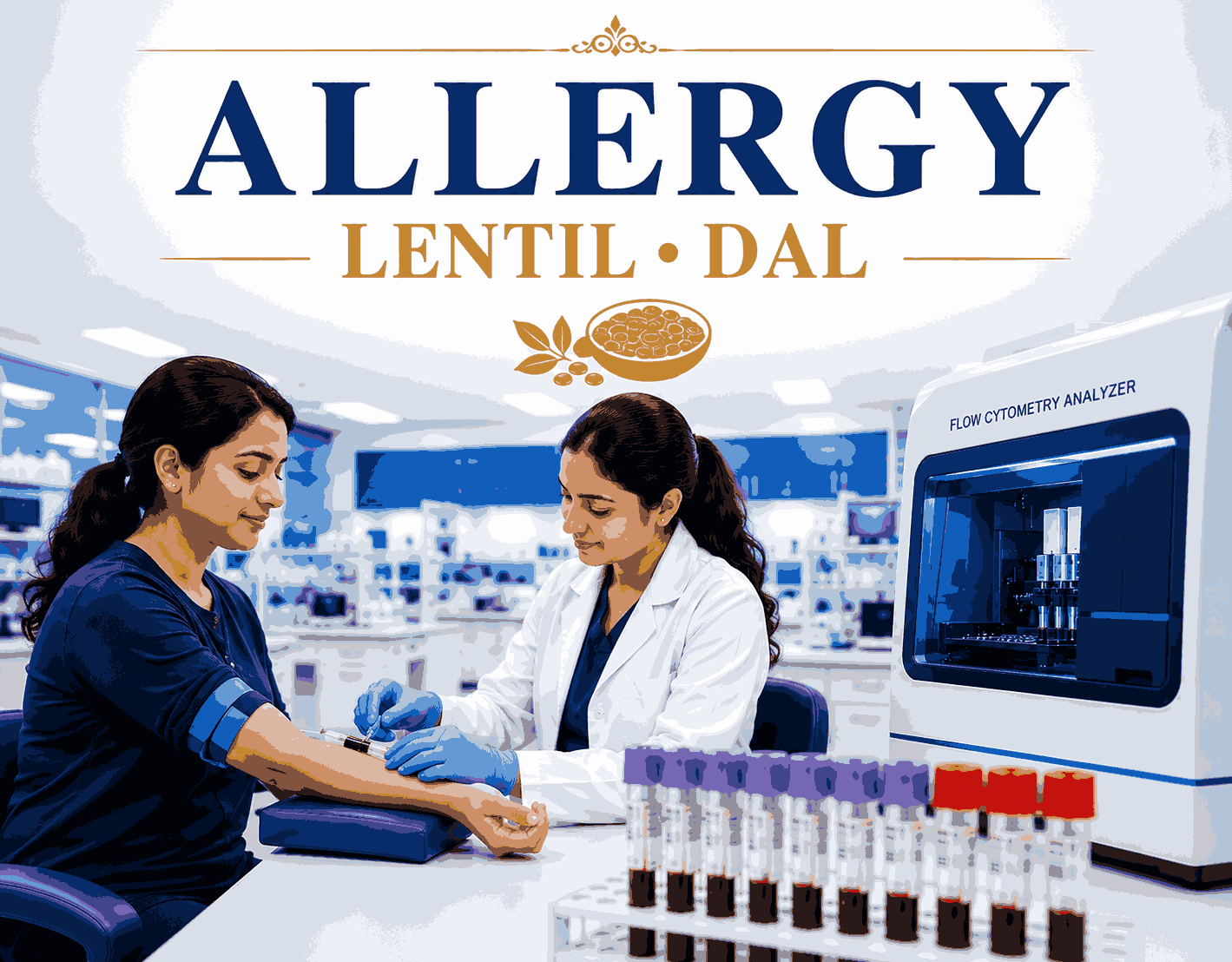 Lentil (Dal) Allergy Test blood sample analysis for detecting specific IgE antibodies to lentil allergens at Focus Diagnostics