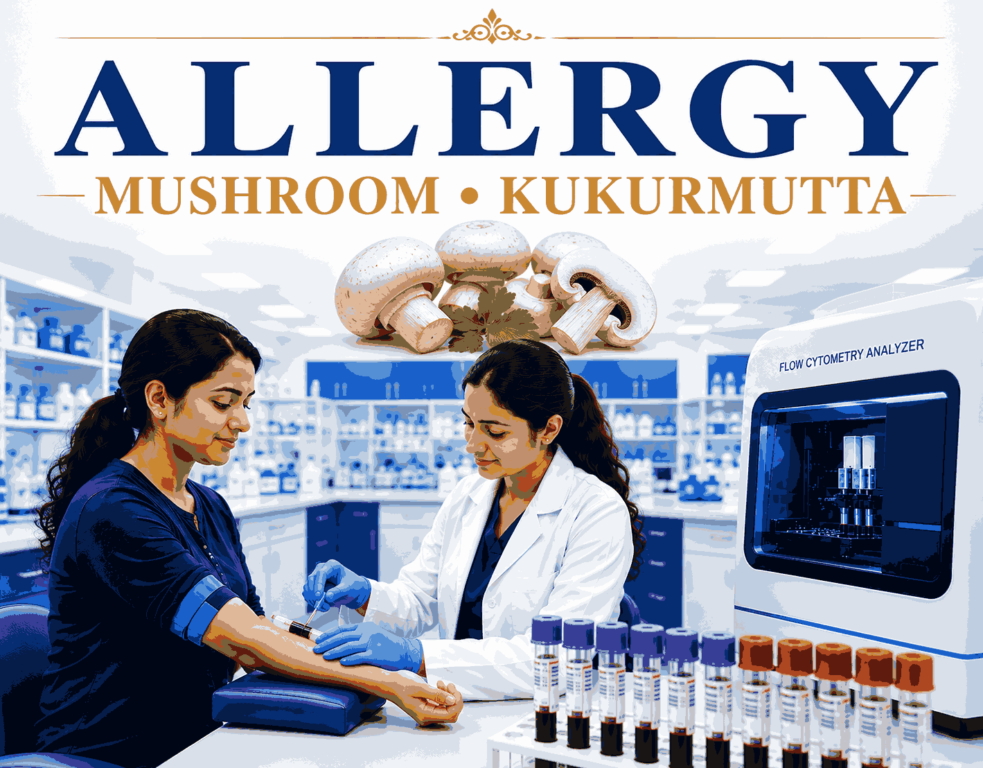 Mushroom (Kukurmutta) Allergy Test blood sample analysis for detecting specific IgE antibodies to mushroom allergens at Focus Diagnostics