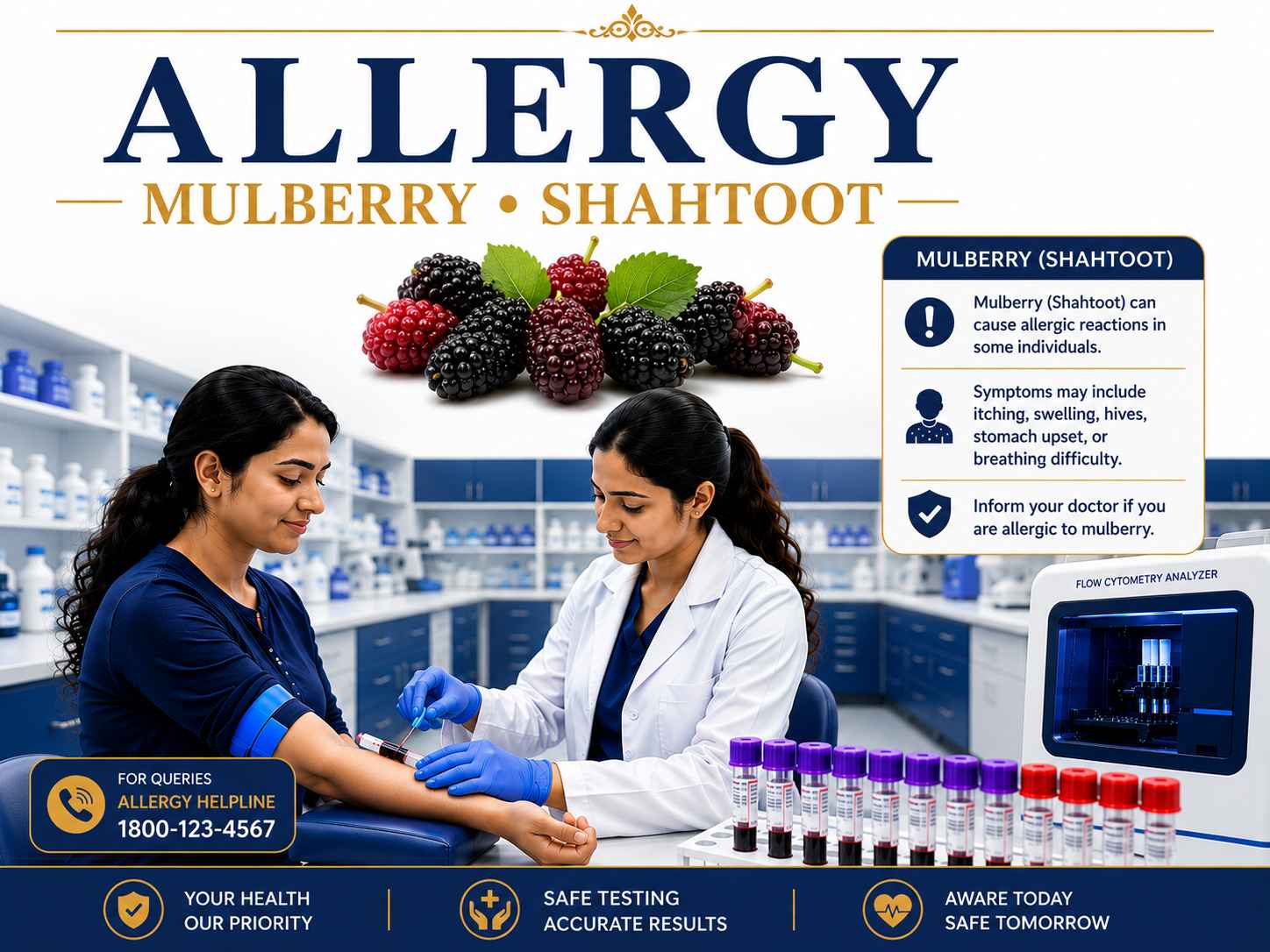 Mulberry (Shahtoot) Allergy Test blood sample analysis for detecting specific IgE antibodies to mulberry allergens at Focus Diagnostics