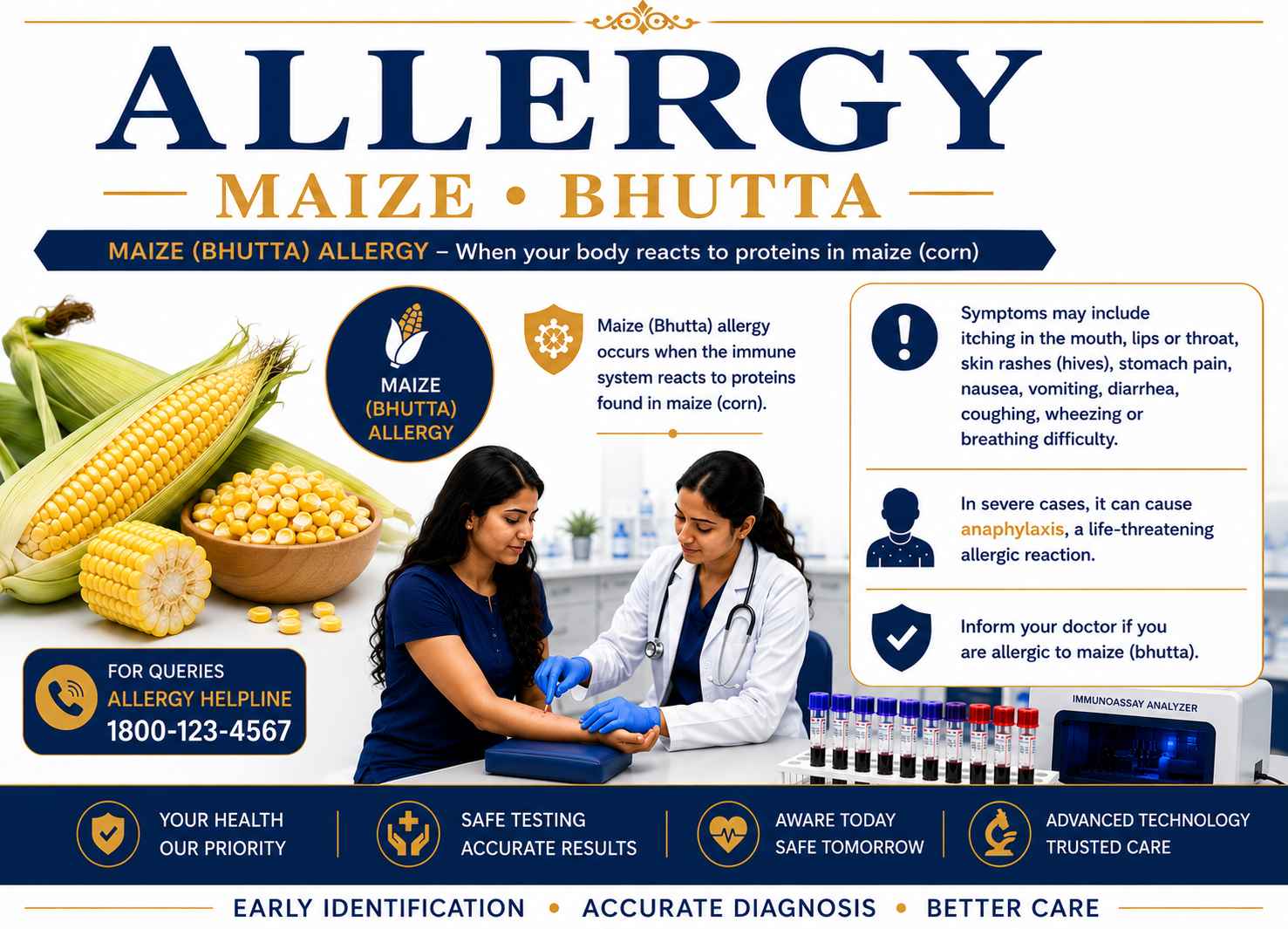Maize (Bhutta) Allergy Test blood sample analysis for detecting specific IgE antibodies to maize (corn) allergens at Focus Diagnostics