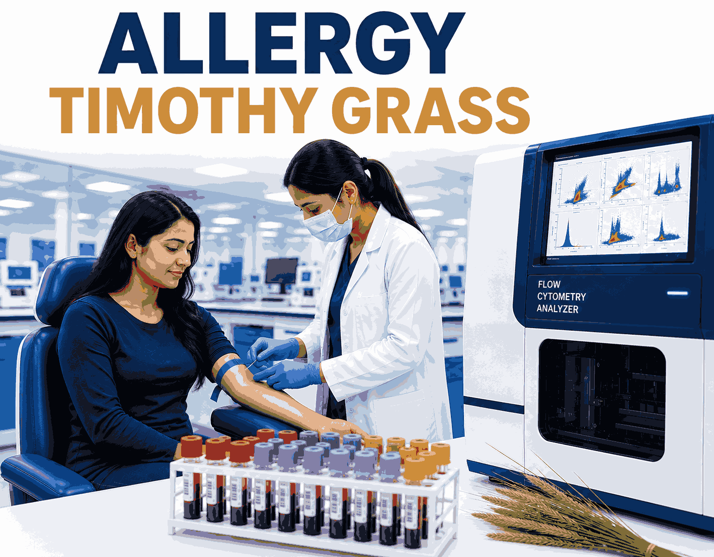 Timothy Grass Allergy Test blood sample analysis for detecting specific IgE antibodies to Timothy grass pollen allergens at Focus Diagnostics