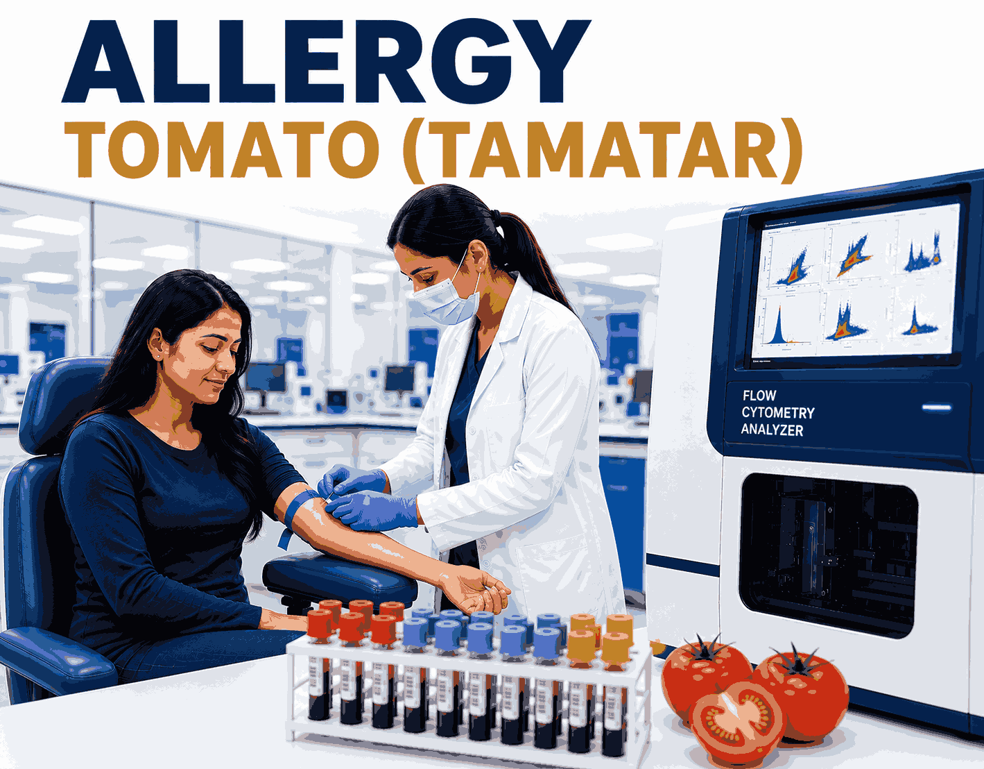 Tomato (Tamatar) Allergy Test blood sample analysis for detecting specific IgE antibodies to tomato allergens at Focus Diagnostics