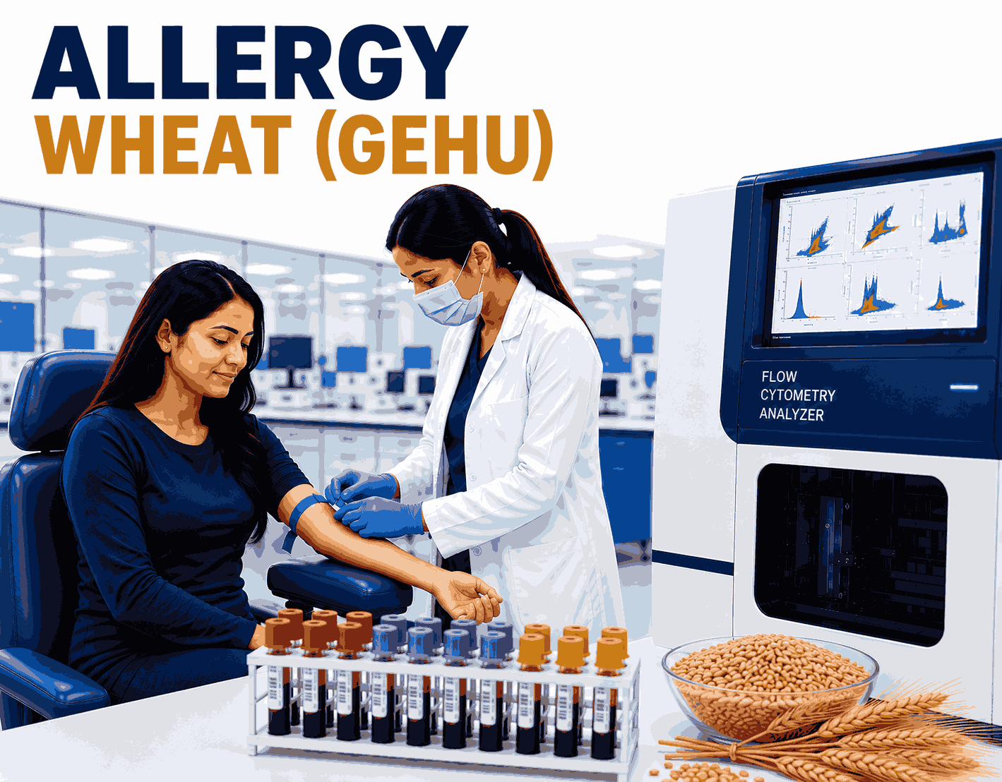 Wheat (Gehu) Allergy Test blood sample analysis for detecting specific IgE antibodies to wheat allergens at Focus Diagnostics