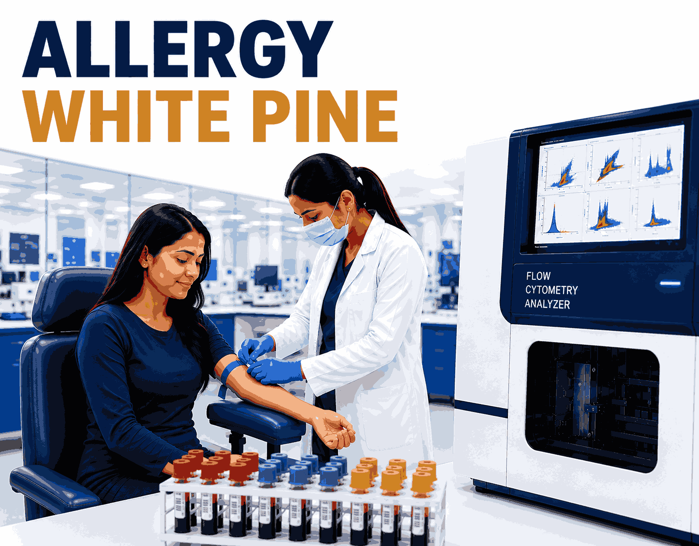 White Pine Allergy Test blood sample analysis for detecting specific IgE antibodies to White Pine pollen allergens at Focus Diagnostics