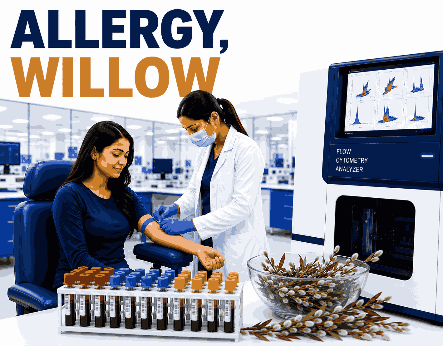 Willow Allergy Test blood sample analysis for detecting specific IgE antibodies to willow tree pollen allergens at Focus Diagnostics