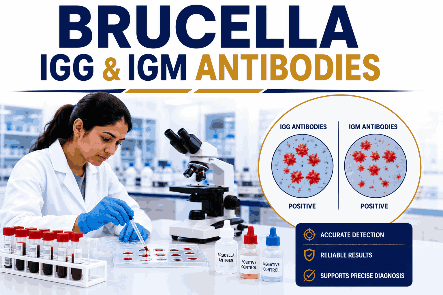 Brucella IgG and IgM antibodies blood test for diagnosing acute and chronic brucellosis, zoonotic bacterial infection, prolonged fever, and occupational exposure