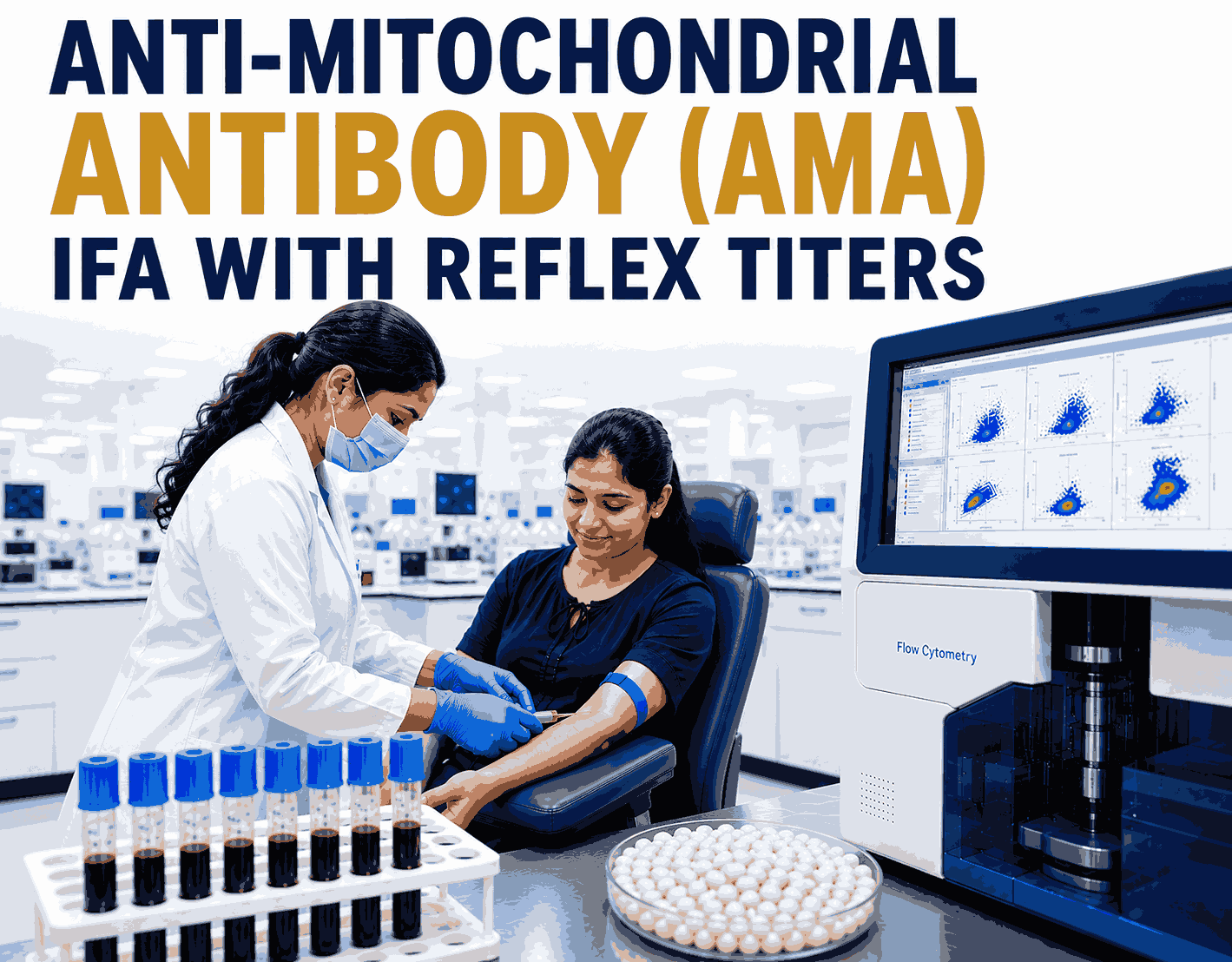 Anti-Mitochondrial Antibody (AMA) IFA with Reflex Titers blood test for diagnosing Primary Biliary Cholangitis and autoimmune liver diseases at Focus Diagnostics