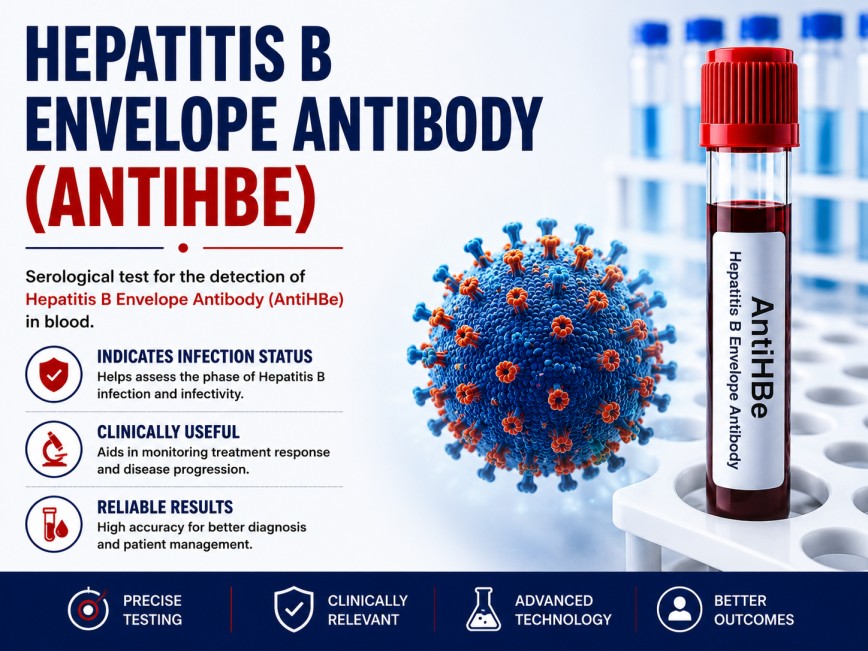 Hepatitis B Envelope Antibody (Anti-HBe) blood test for monitoring hepatitis B infection stage and viral infectivity using a serum sample.