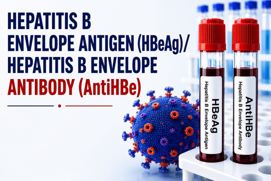 Hepatitis B e Antigen (HBeAg) and Hepatitis B e Antibody (Anti-HBe) blood test for monitoring HBV replication, infectivity, and immune response using a serum sample.