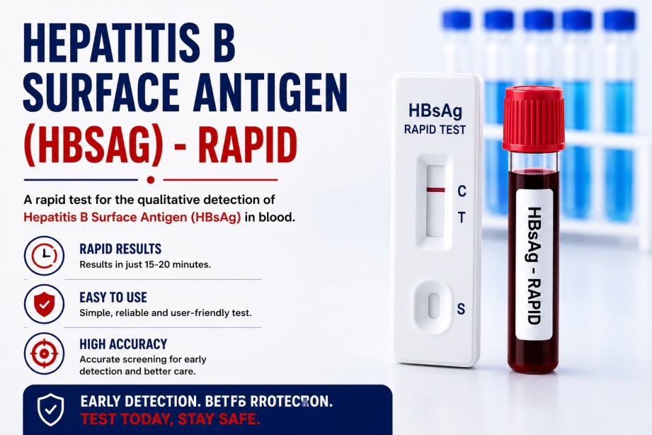 Hepatitis B Surface Antigen (HBsAg) Rapid Test for quick screening of active Hepatitis B virus infection using a blood sample.