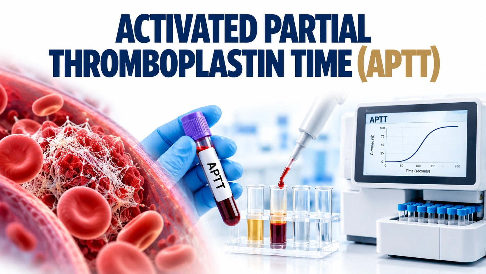 Activated Partial Thromboplastin Time (APTT) blood test showing coagulation analysis for blood clotting disorders and anticoagulant monitoring
