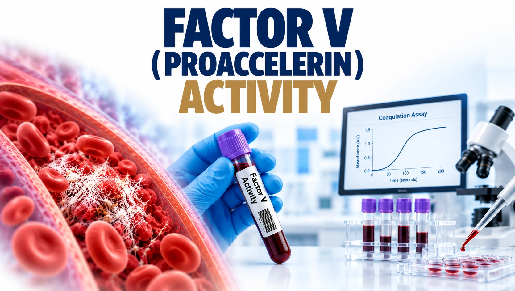 Factor V activity blood test measuring proaccelerin clotting factor levels for bleeding disorder and liver-related coagulation evaluation
