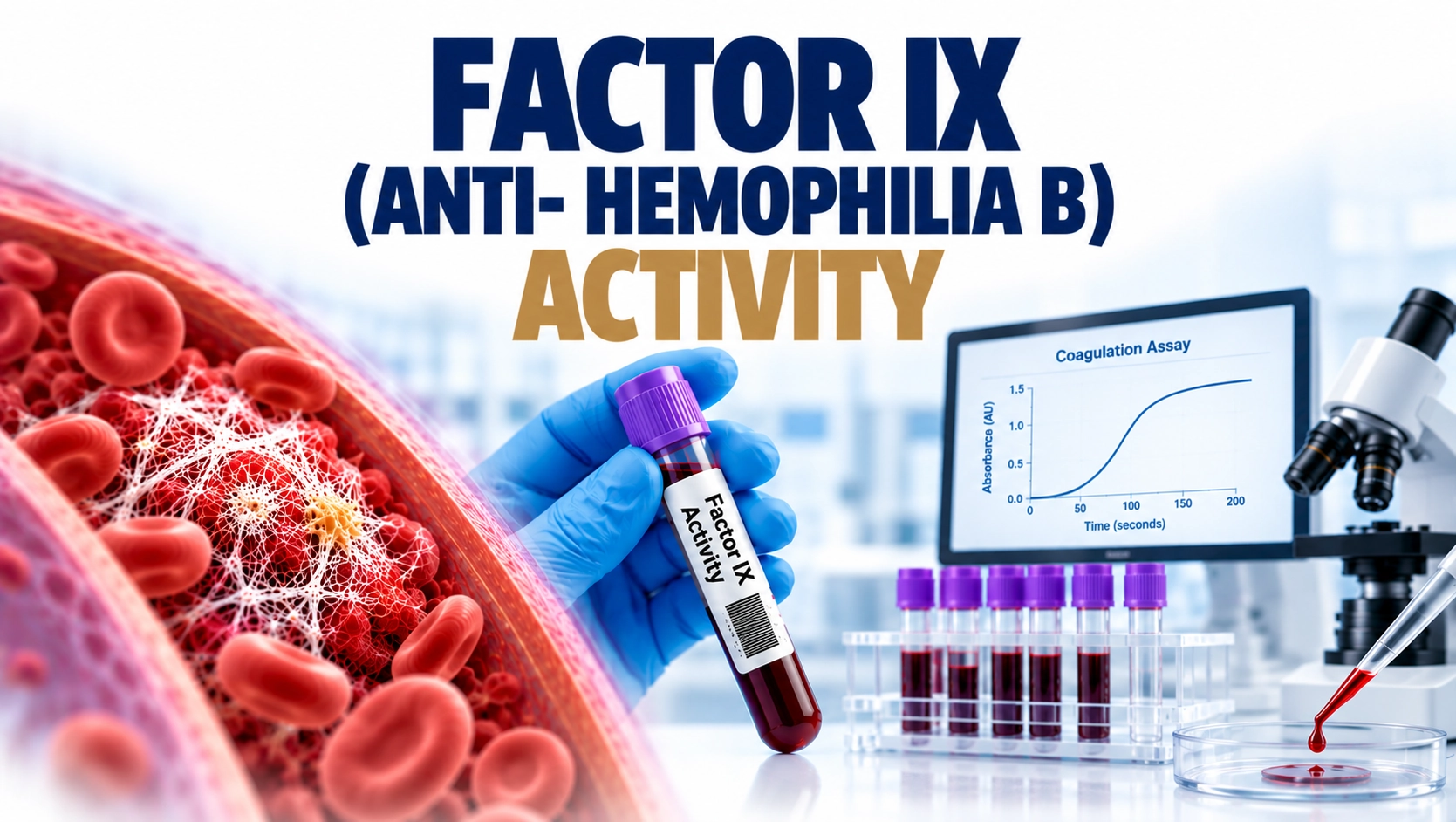 Factor IX activity blood test measuring anti-hemophilia B clotting factor levels for diagnosis of bleeding disorders and hemophilia B