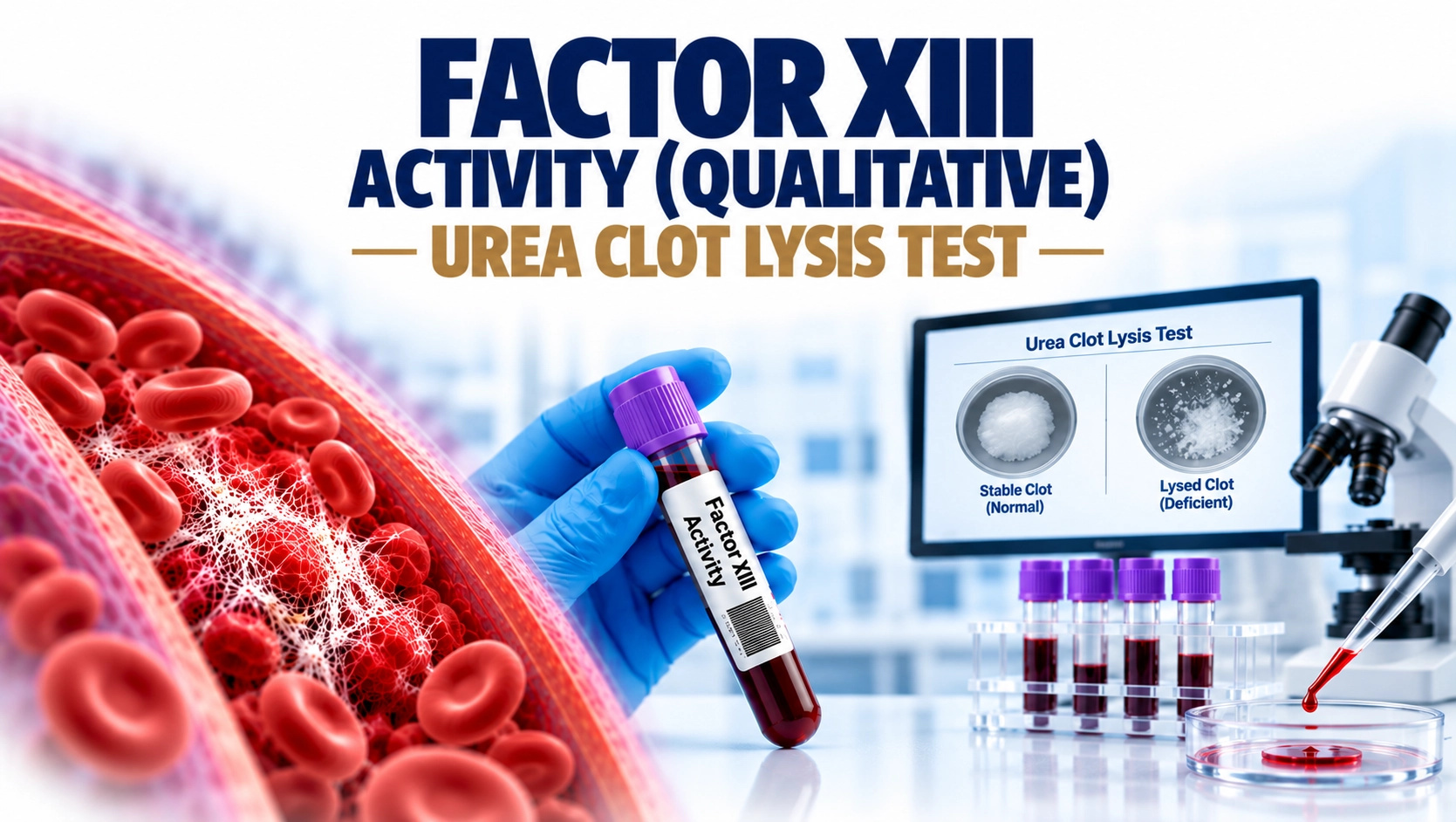 Factor XIII activity urea clot lysis test detecting clot stability defects for rare bleeding disorder and delayed wound healing diagnosis