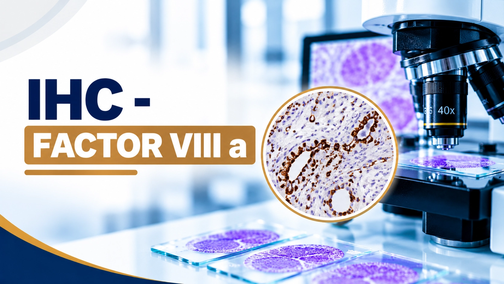 Factor VIII-related antigen (IHC) staining of endothelial cells in tissue sample used for diagnosing vascular tumors like angiosarcoma