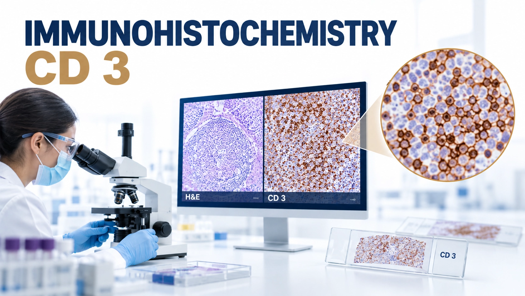 CD3 immunohistochemistry staining showing T-cell marker expression in lymphoid tissue sample