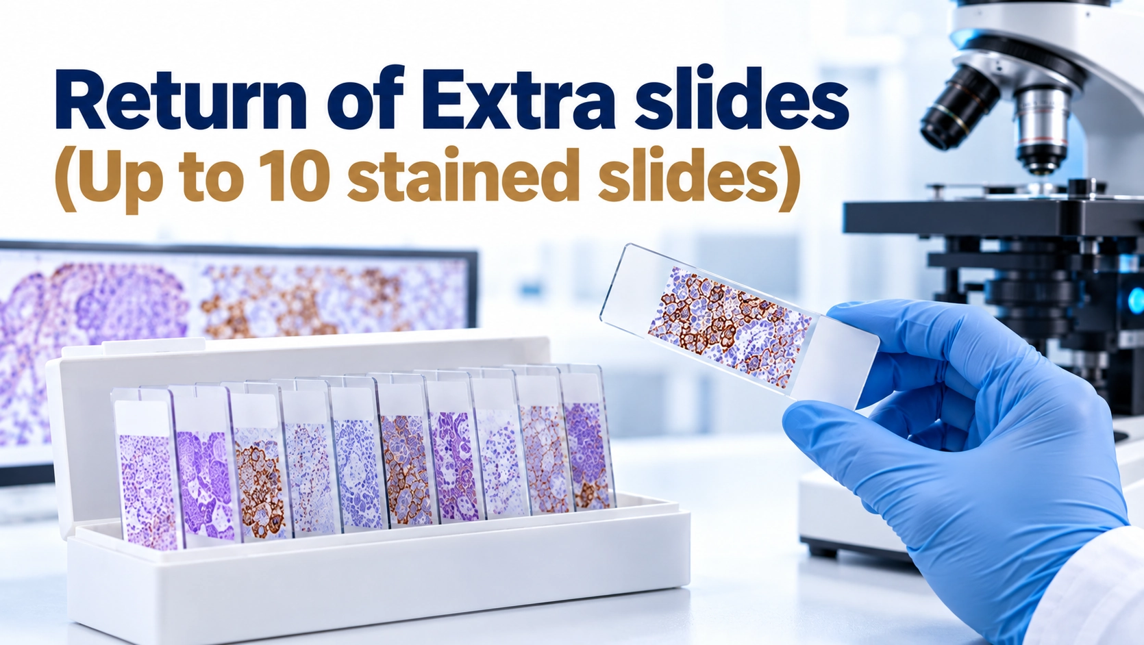 Up to 10 stained histopathology slides prepared for pathology review, second opinion consultation, and diagnostic evaluation