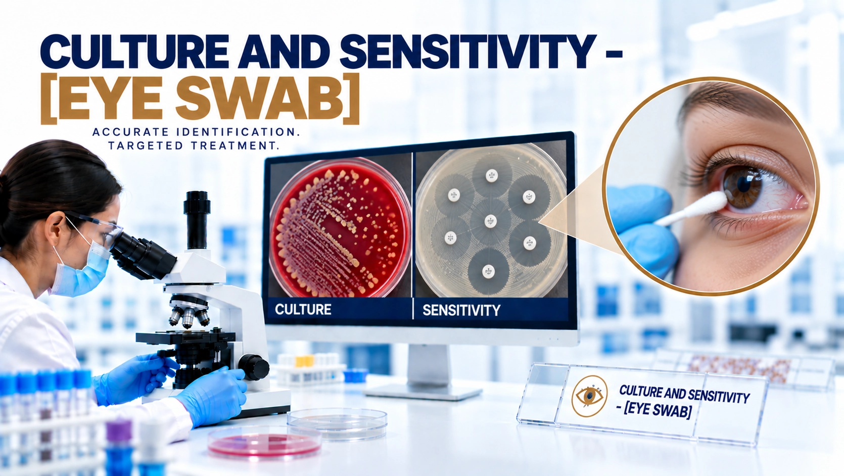 Culture and Sensitivity Eye Swab test at Focus Diagnostics for diagnosis of bacterial eye infections and antibiotic susceptibility testing