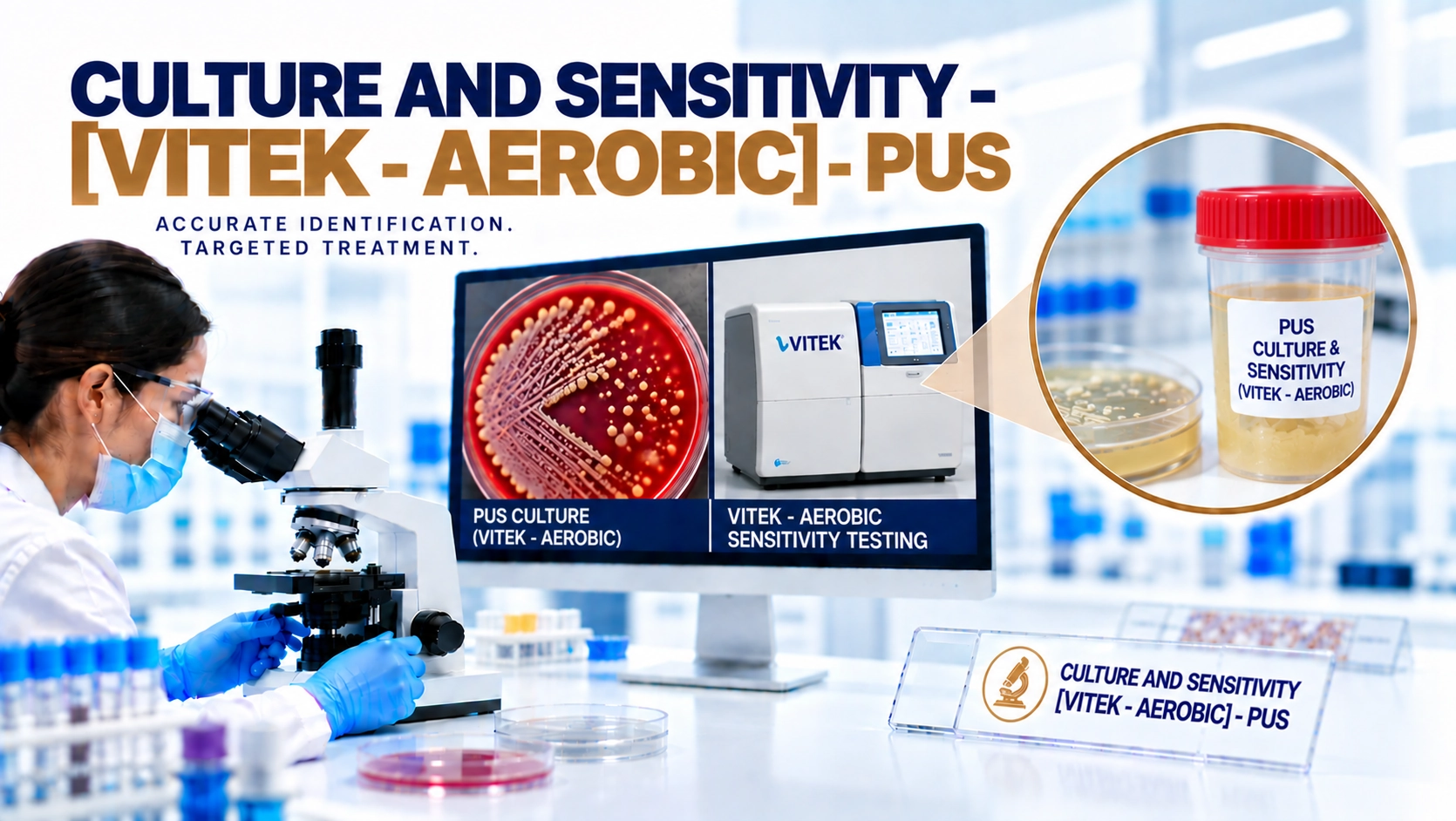 Culture and Sensitivity VITEK Aerobic Pus test at Focus Diagnostics for diagnosis of bacterial infections in pus samples and antibiotic susceptibility testing
