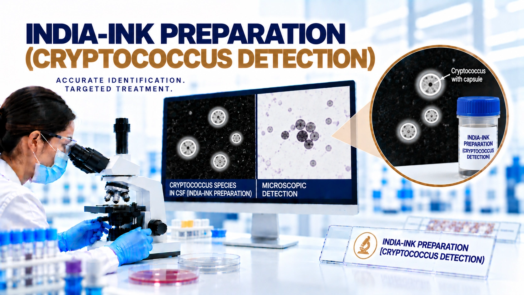 India Ink Preparation Cryptococcus Detection test at Focus Diagnostics for rapid microscopic identification of Cryptococcus species in clinical specimens